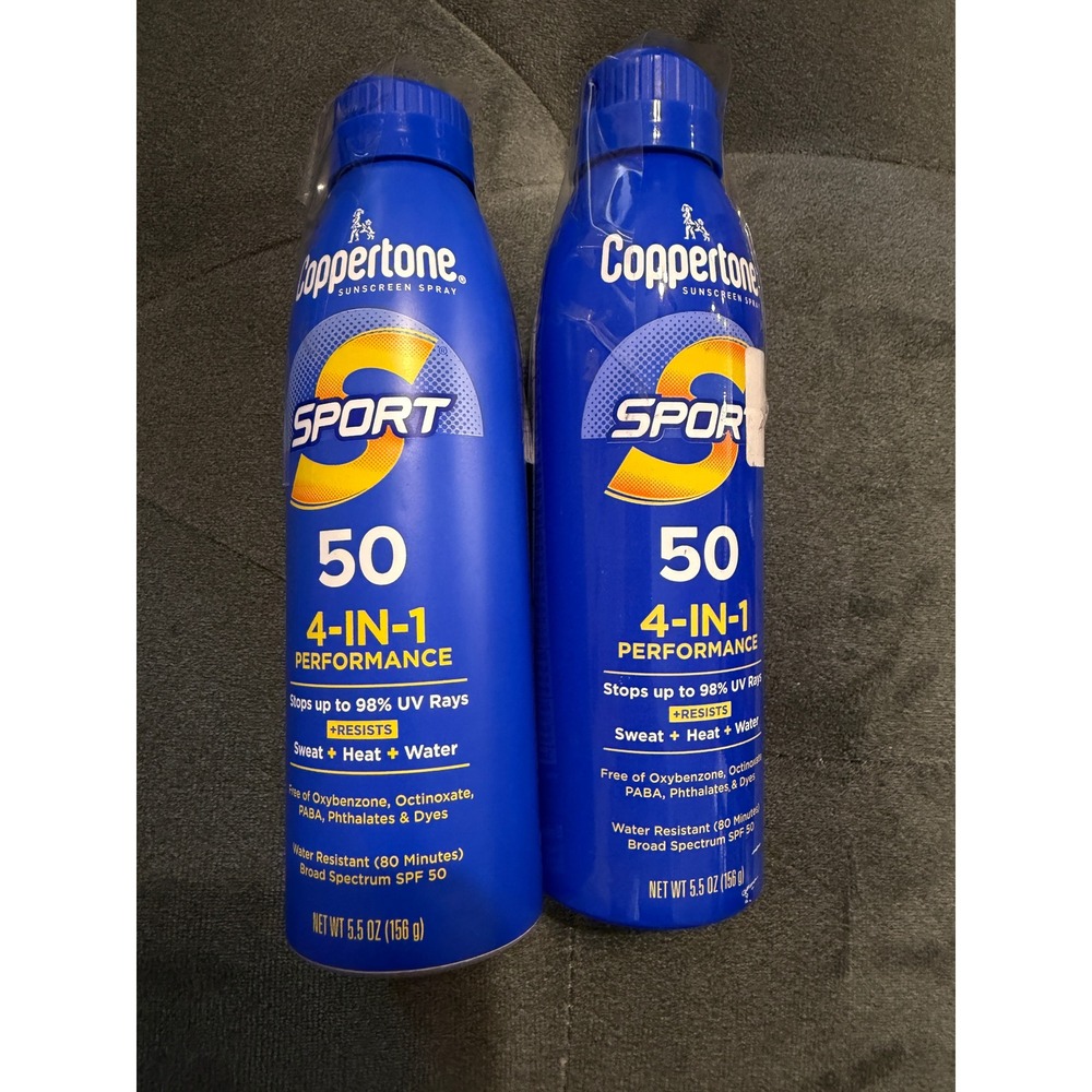 Coppertone Sport 4-in-1 Performance Sunscreen Spray SPF 50 5.5oz 2 Pack Exp 2027